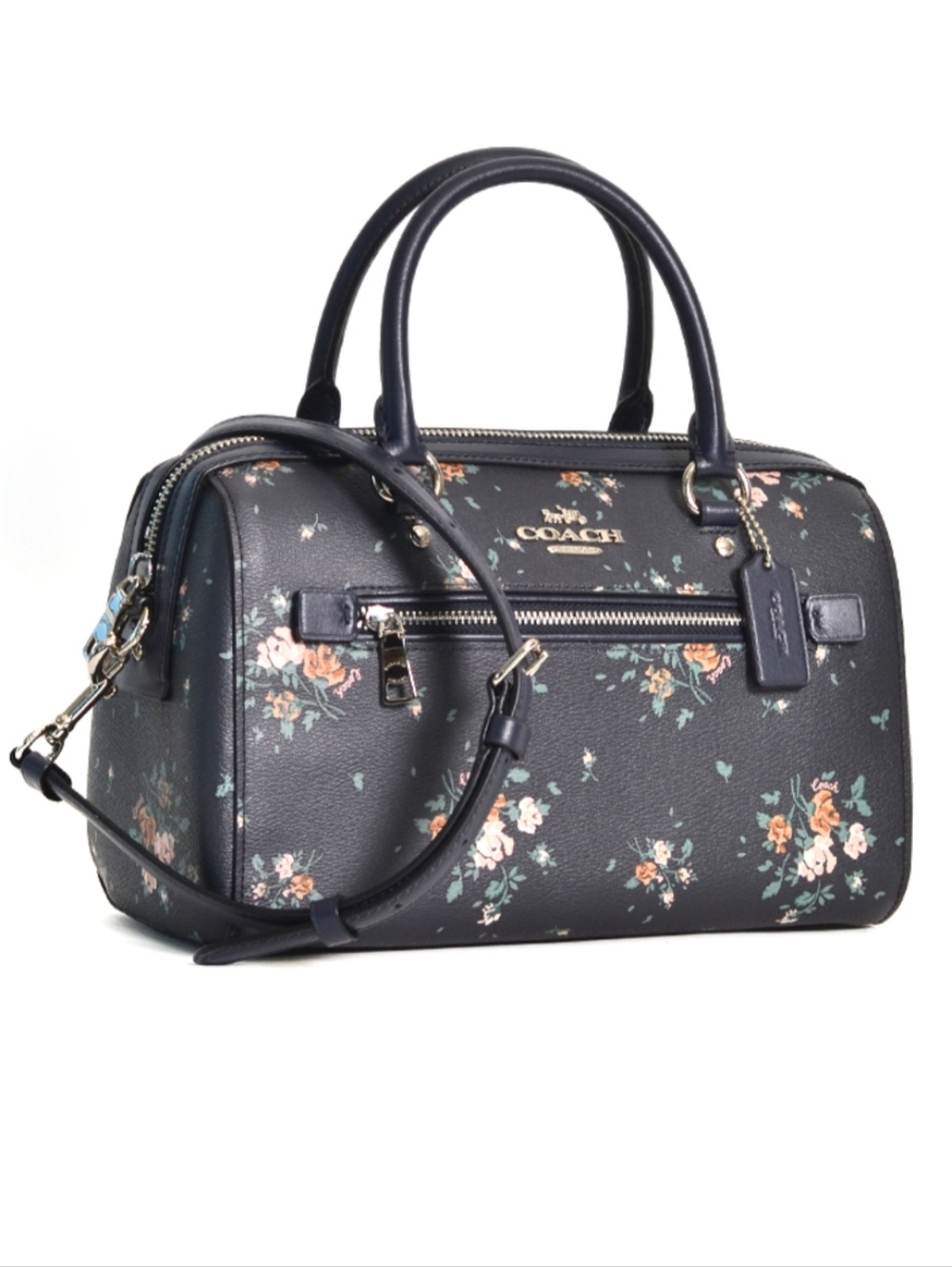 Coach Rowan mightnight navy rose bouquet floral dome satchel bag - Picture 2 of 13